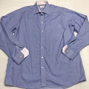 ETON Shirt Men XL (43/17) Blue Gingham Check Dress Casual Classic Fit Flip Cuff